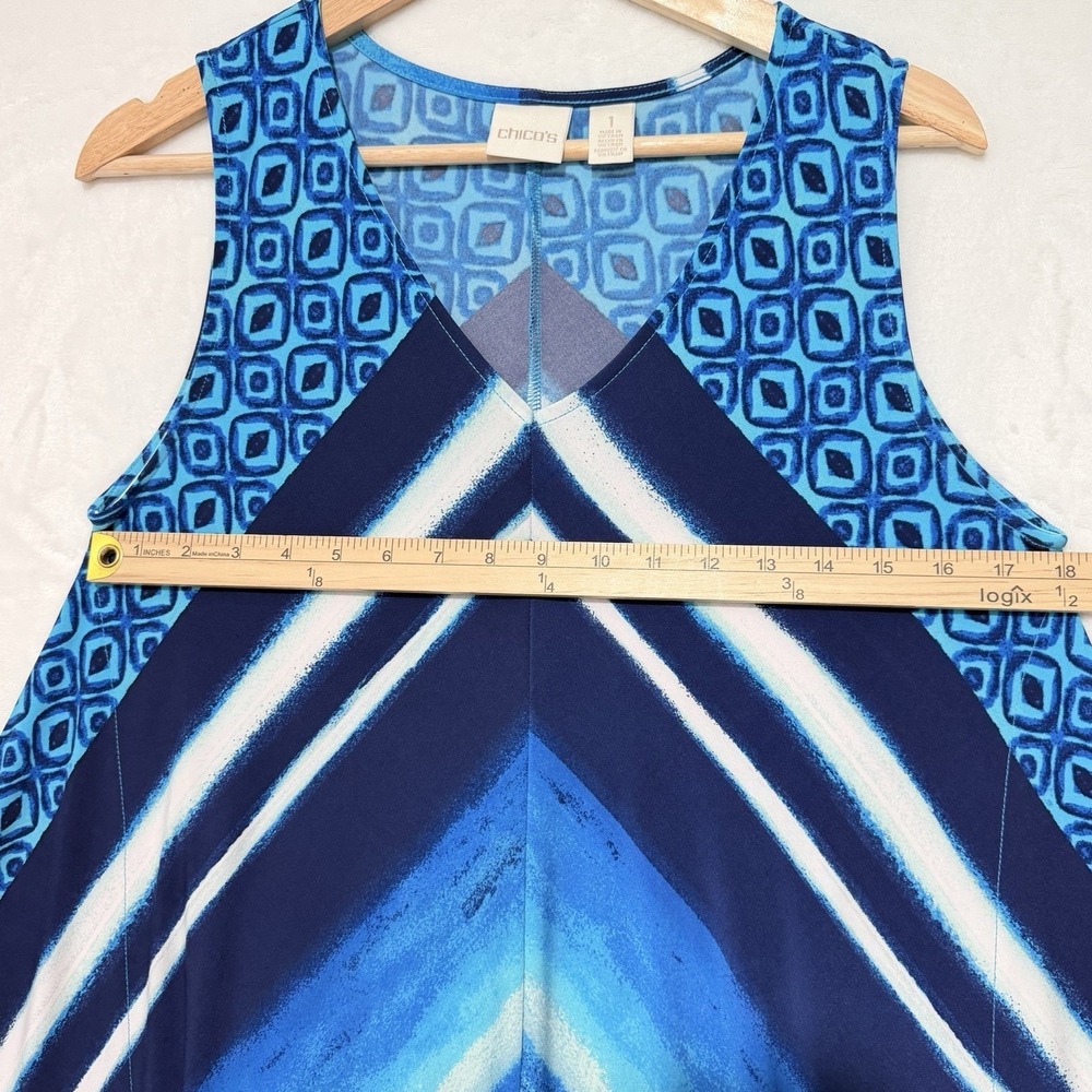 Chico's Handkerchief Hem Summer Dress Sz 1 (Med) Blue Vacation Stretch Lagenlook - Picture 5 of 7